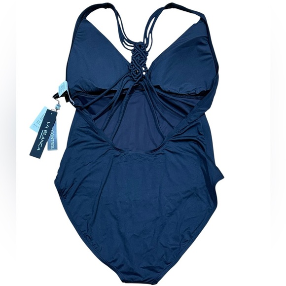 La Blanca Sz 16 Swimsuit Black Macrame Strappy One Piece Classic Minimalist New - Picture 5 of 6